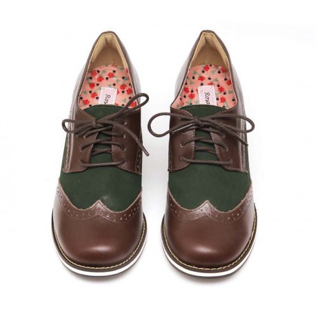Sapato oxford salto quadrado marrom chocolate verde oliva