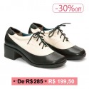 Oxford salto quadrado em couro preto creme