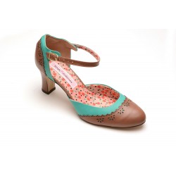 Sapato em couro retro verde c/ marrom