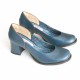 SAPATO SCARPIN EM COURO AZUL NOITE C/ DETALHE MARROM