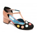 Sapato boneca preto baunilha com bolinhas coloridas