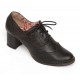 Sapato oxford em couro preto salto quadrado