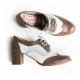 Sapato oxford em couro tricolor Salto  quadrado Whisky / Rose / Azul