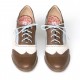 Sapato oxford em couro tricolor Salto  quadrado Whisky / Rose / Azul
