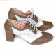 Sapato oxford em couro tricolor Salto  quadrado Whisky / Rose / Azul