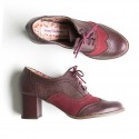Sapato Oxford  couro salto quadrado vermelho  Jaboticaba / Bordo
