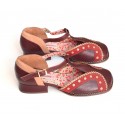 Sapato boneca em couro Jaboticaba Baunilha Bordo Bolinhas